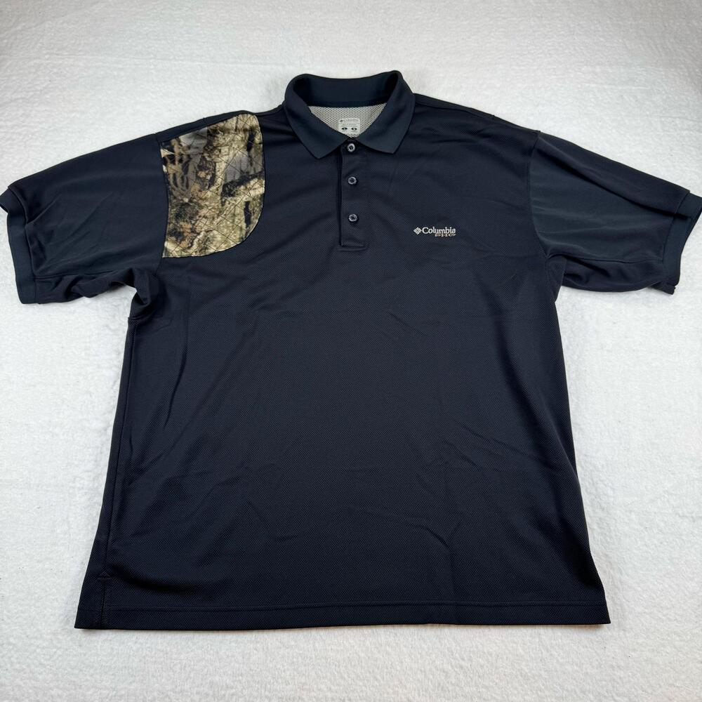Columbia PHG Polo Shirt Mens Size L Gray Camo Shoulder Mesh Hunting Performance